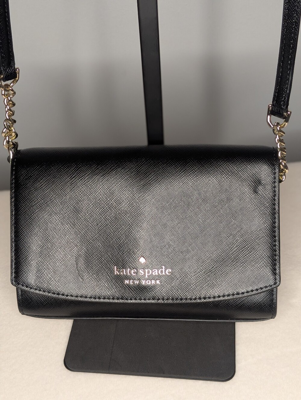 Kate Spade Black Saffiano Leather Crossbody Flap Wallet on Chain Bag Clutch WOC